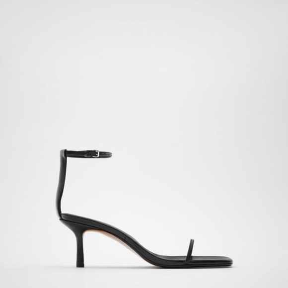 NWT, ZARA BLACK MINIMALIST HEELED LEATHER SANDALS, 8 - Picture 2 of 5